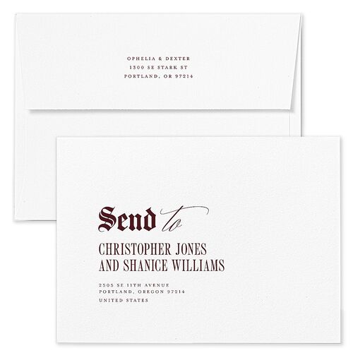 Til Death Gothic Photo Wedding Invitation Envelopes Blue Burgundy Return Address Standard Signature