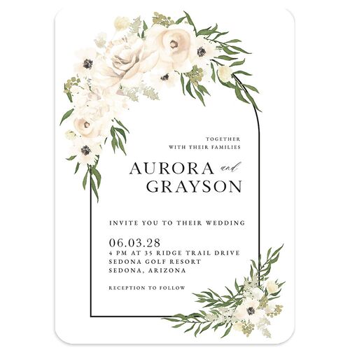 Bohemian Arch Wedding Invitations Pure White Signature Blank No Rounded