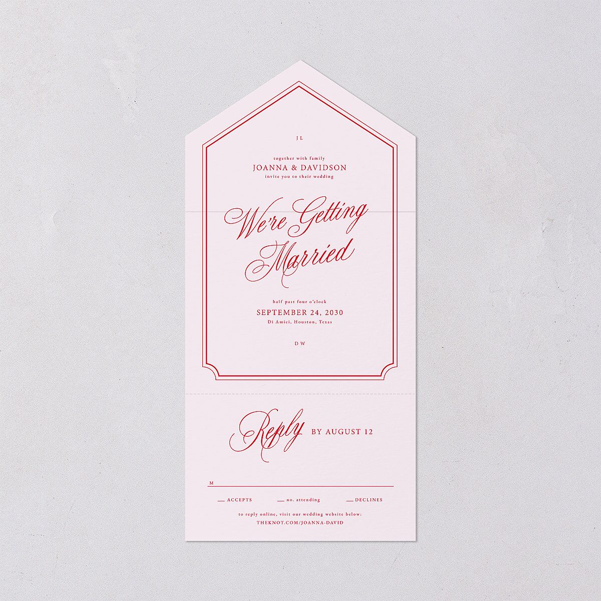 We're Getting Married All-in-One Wedding Invitations Ruby Signature Light Both Recipient and Return Addresses