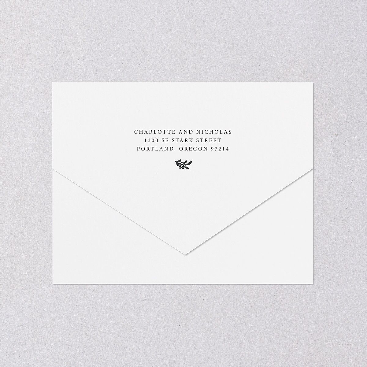 Old Money Botanical All-in-One Wedding Invitations Pure White Signature Light Both Recipient and Return Addresses No