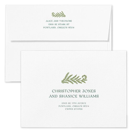 Woodland Whimsy Wedding Invitation Envelopes Terracotta Hunter Green Return Address Standard Signature