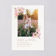 Blooming Frame Save The Date Cards Gold Pink Cotton Signature smooth Blank No Standard