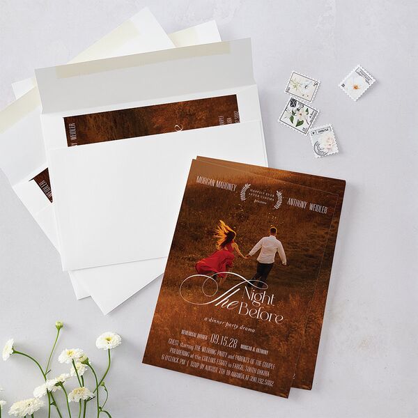 Romantic Movie Poster Rehearsal Dinner Invitations Licorice Signature Blank