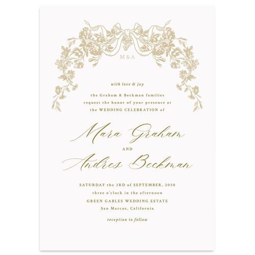 Antique Botanical Garland Wedding Invitations Champagne Signature Blank No Standard