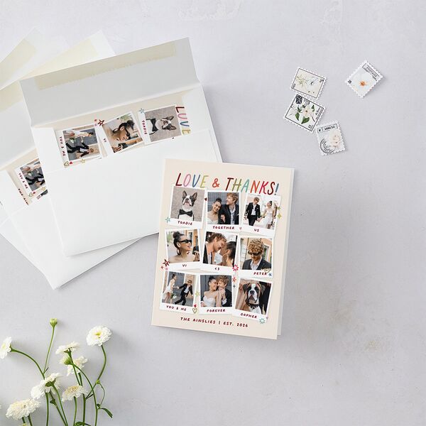 What a Year Whimsical Calendar Photos Thank You Cards Maroon