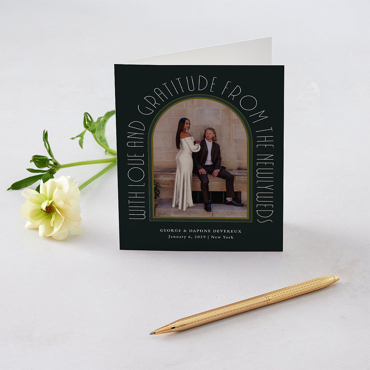 Gatsby Deco Arch Thank You Cards Dark Emerald