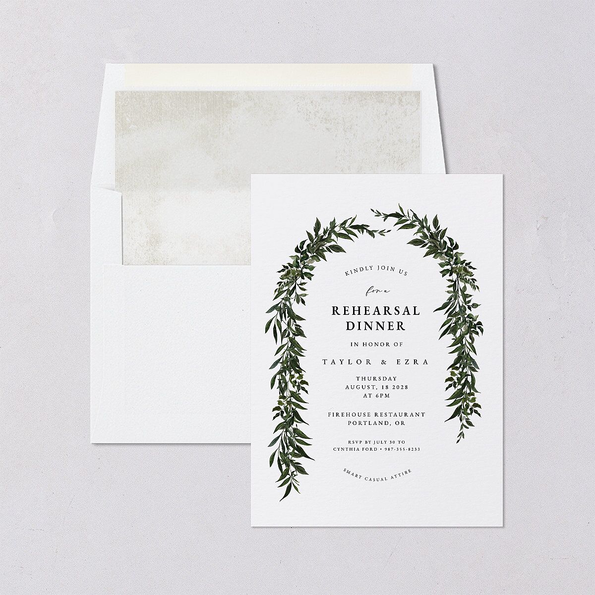 Rich Greenery Rehearsal Dinner Invitations Hunter Green Signature Blank