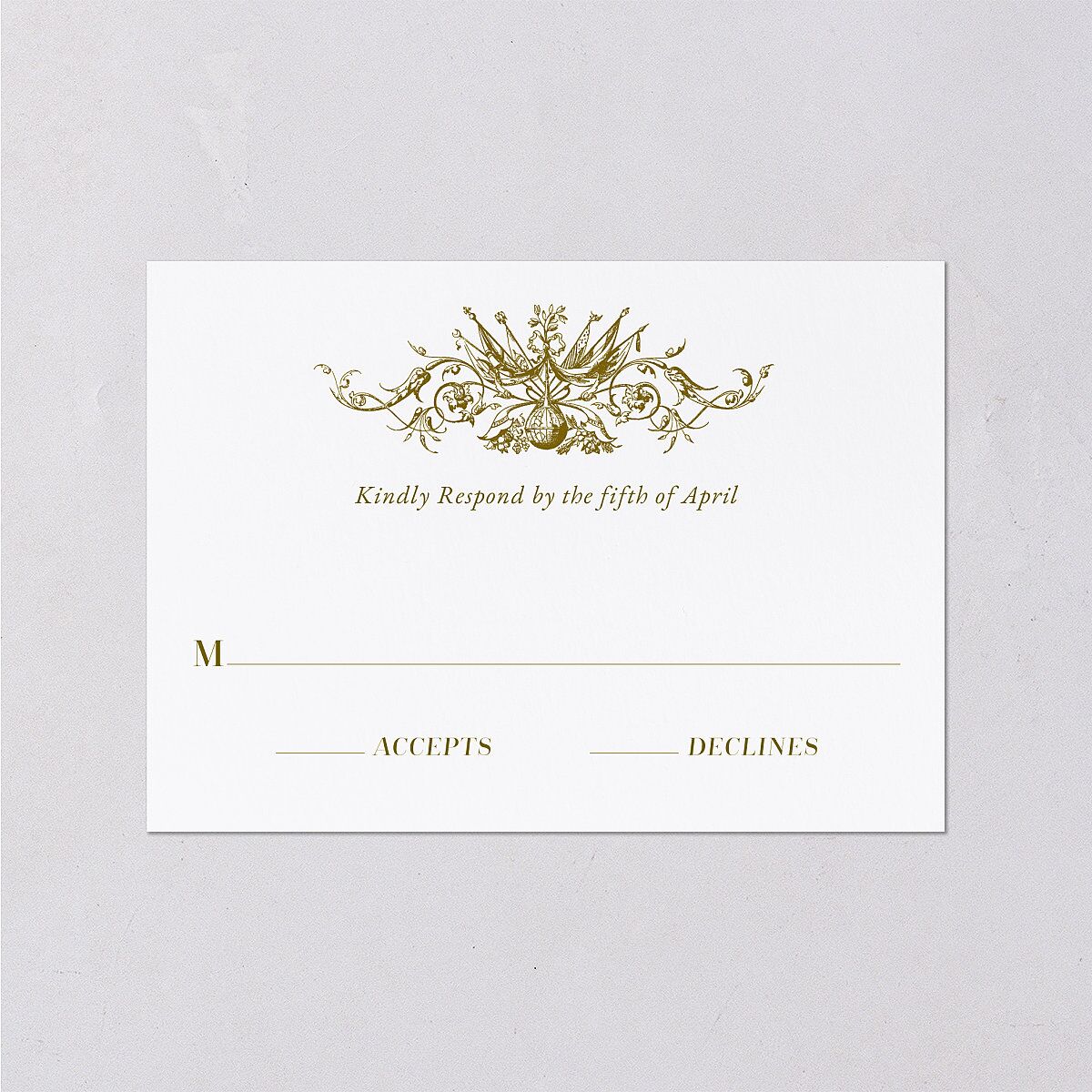 Ornate Vintage Crest Wedding Response Cards Umber Signature