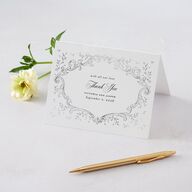 Formal Opulent Frame Foil Thank You Cards Pure White Silver