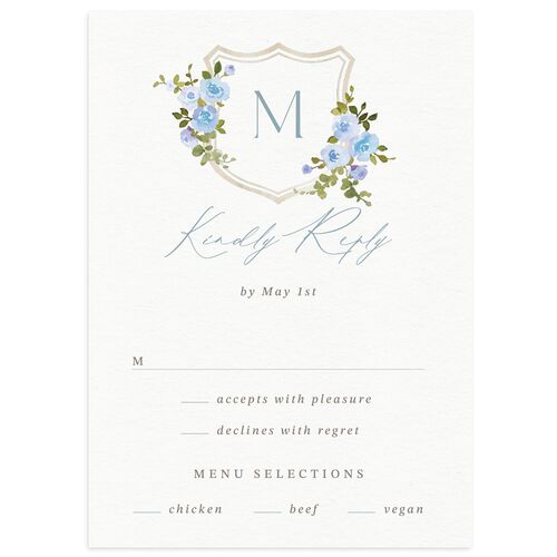 Watercolor Floral Crest Wedding Response Cards Cornflower Signature Standard