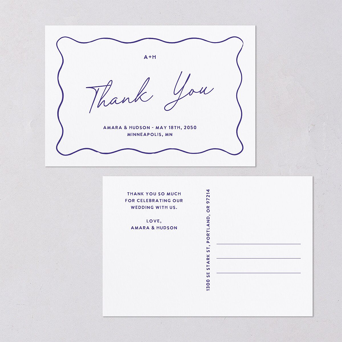 Hand Drawn Wavy Border Thank You Postcards Sapphire
