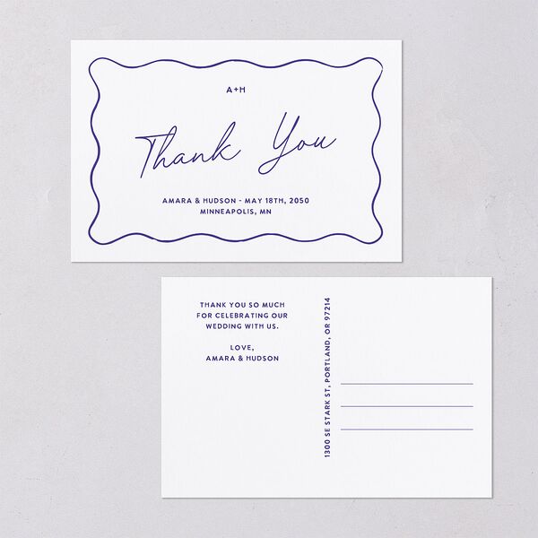 Hand Drawn Wavy Border Thank You Postcards Sapphire