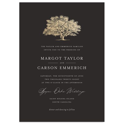 Southern Oak Tree Foil Wedding Invitations Gold Charcoal Signature Blank No Standard