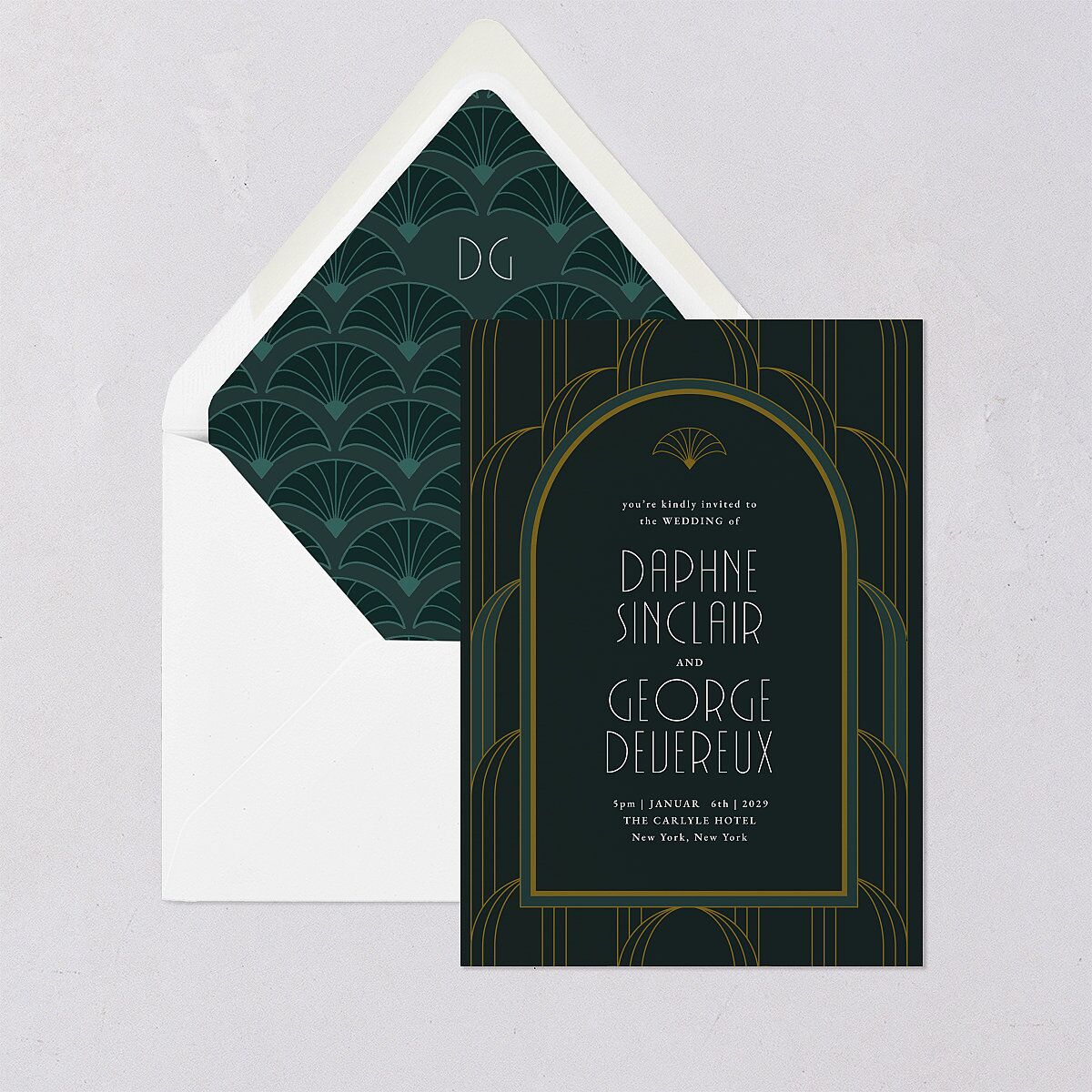 Gatsby Deco Arch Euro Envelope Liners Dark Emerald Luxe