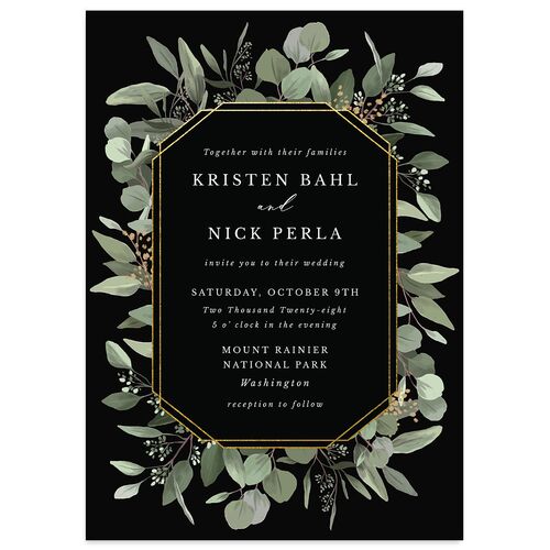 Eucalyptus Frame Wedding Invitations Midnight Signature Blank No Standard