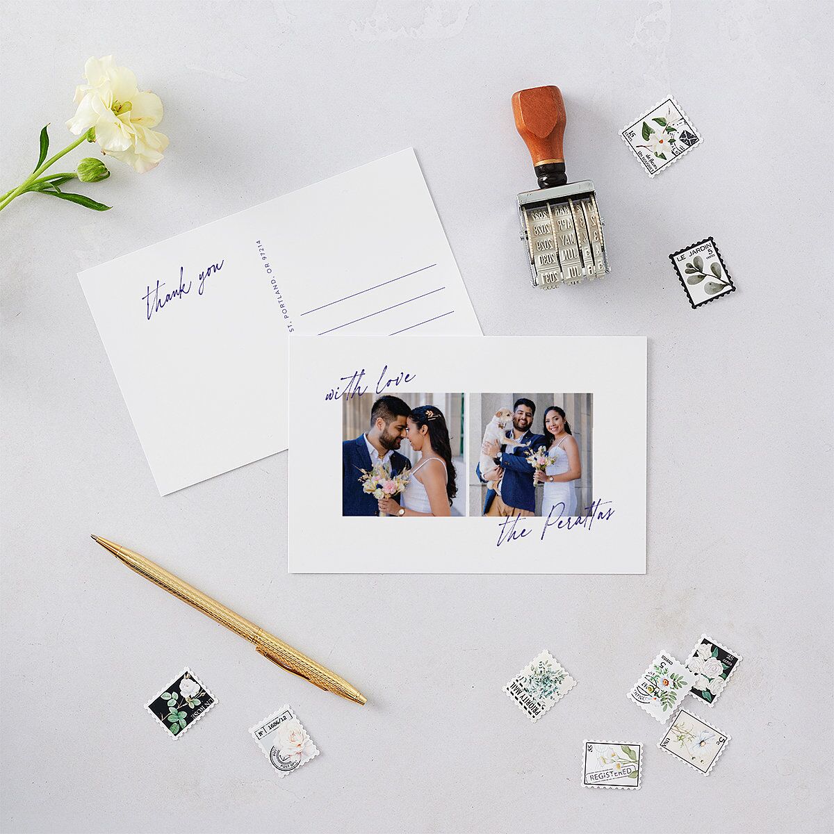 Hand Written With Love Thank You Postcards Jewel Blue