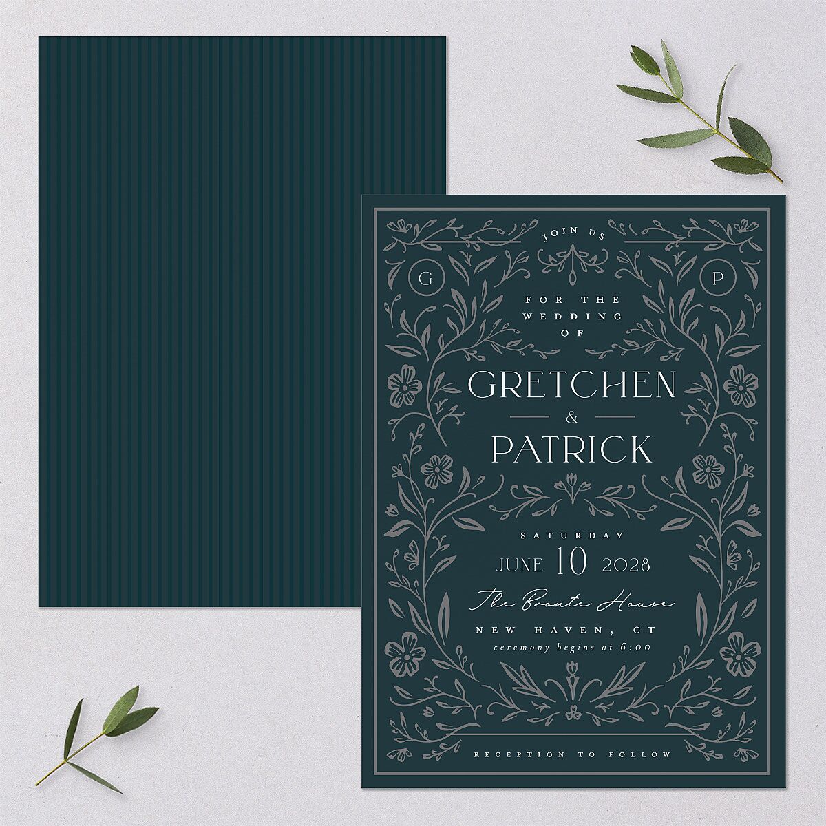 Ornate Storybook Wedding Invitations Dark Emerald Signature Blank No Standard