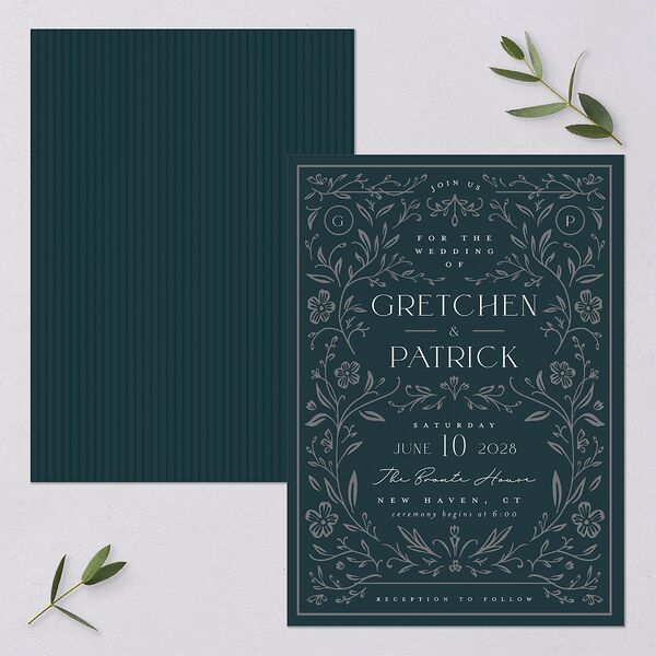 Ornate Storybook Wedding Invitations Dark Emerald Signature Blank No Standard
