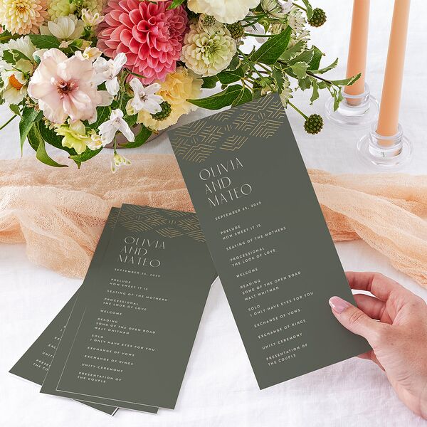 Boho Texture Wedding Programs Gold Deep Olive Signature