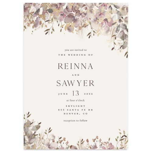 Eucalyptus Edges Wedding Invitations Gold Eggplant Signature Blank No Standard