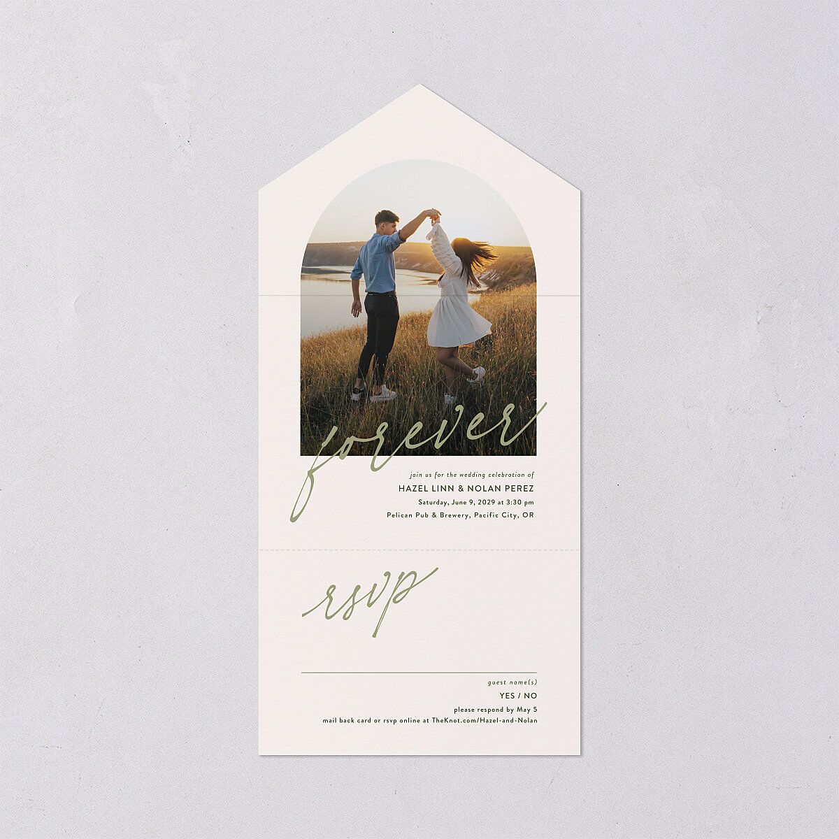 Forever Arch All-in-One Wedding Invitations Moss Signature Light Both Recipient and Return Addresses No