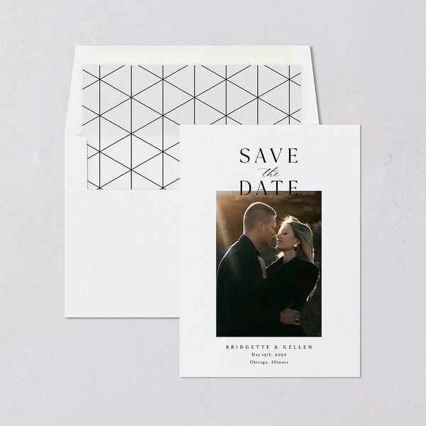 Timeless Typography Save The Date Cards Pure White Signature smooth Blank No Standard