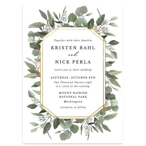 Eucalyptus Frame Wedding Invitations No Foil Pure White Signature Blank No Standard