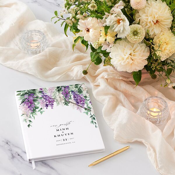 Romantic Wisteria Wedding Guest Book Purple Petal