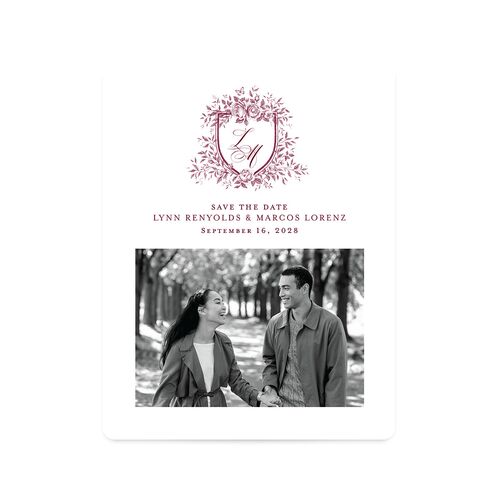 Rose Crest Photo Save The Date Magnets Maroon Magnet Paper