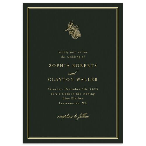 Elegant Winter Pine Cone Wedding Invitations Hunter Green Signature Blank No Standard