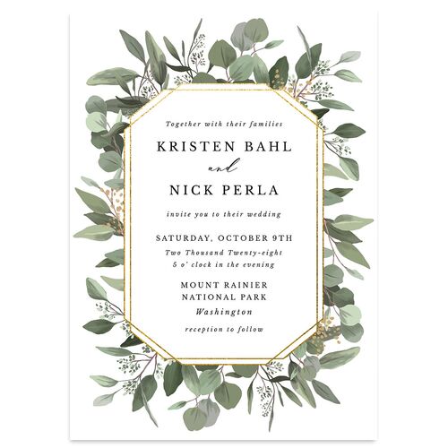 Eucalyptus Frame Wedding Invitations Pure White Signature No Standard