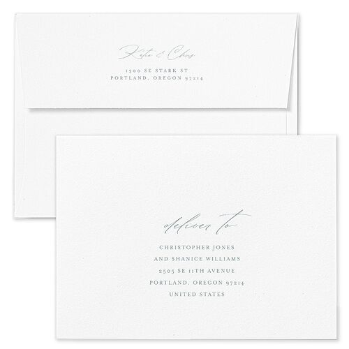 Classic Landscape Wedding Invitation Envelopes White Regency Blue Both Recipient and Return Addresses Standard Signature