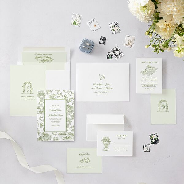 Elegant Italian Toile Wedding Invitations Greenery Signature Blank No Standard