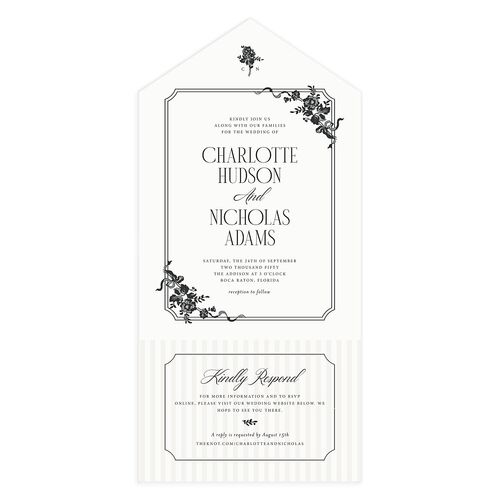 Old Money Botanical All-in-One Wedding Invitations Pure White Signature Light Both Recipient and Return Addresses No