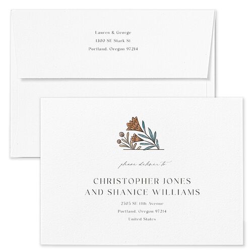 Timeless Wildflowers Rehearsal Dinner Invitation Envelopes White Terracotta Both Recipient and Return Addresses Signature Standard