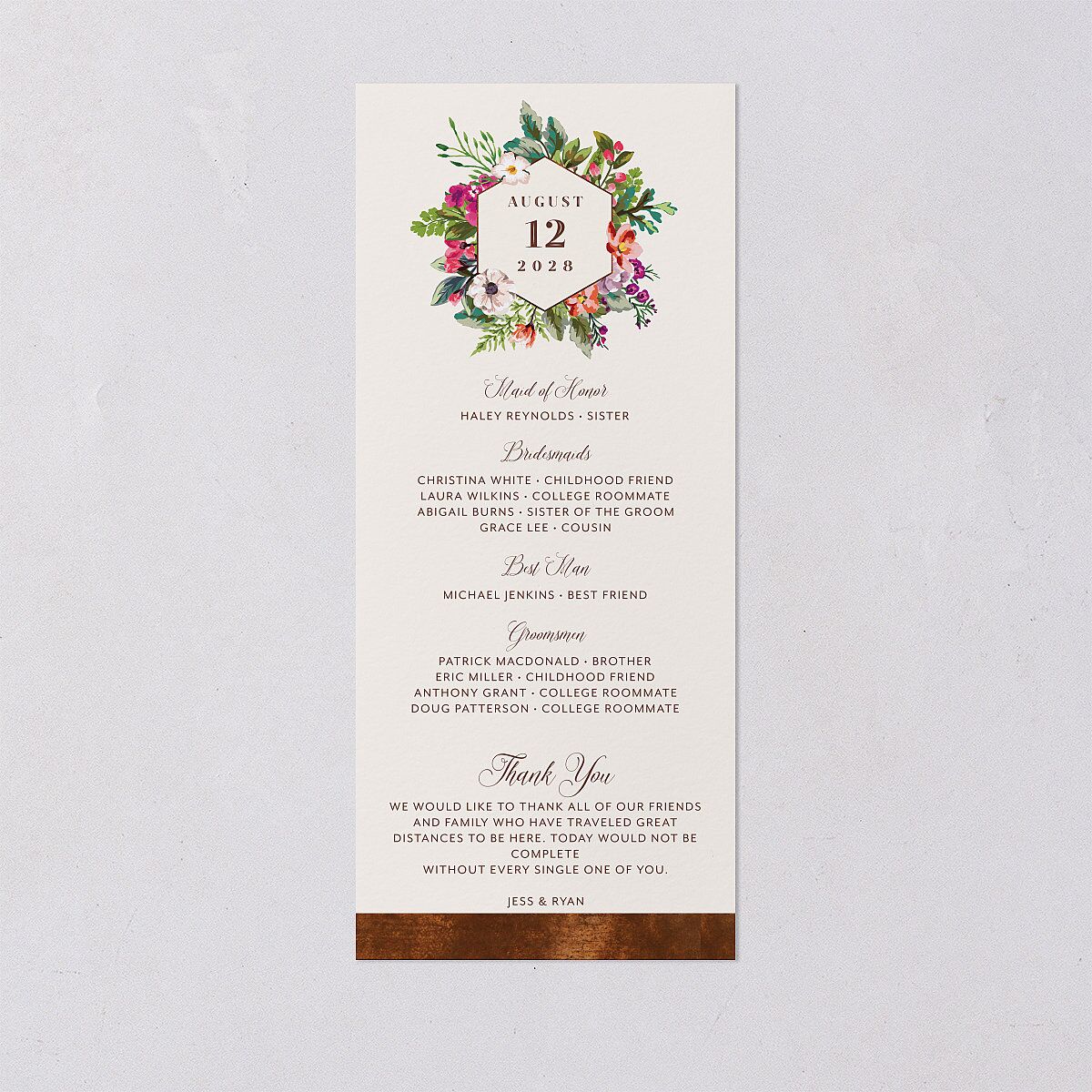 Bronze Floral Frame Wedding Programs Ivory Signature