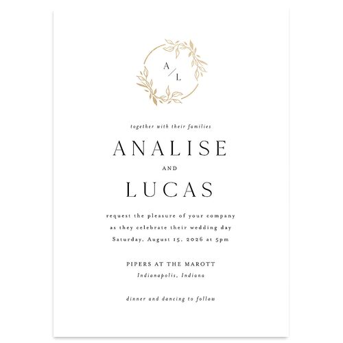 Monogram Leaves Wedding Invitations Gold Charcoal Signature Blank No