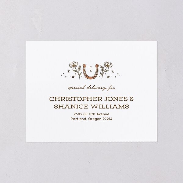 Southwestern Nouveau All-in-One Wedding Invitations Umber Signature Light Both Recipient and Return Addresses No