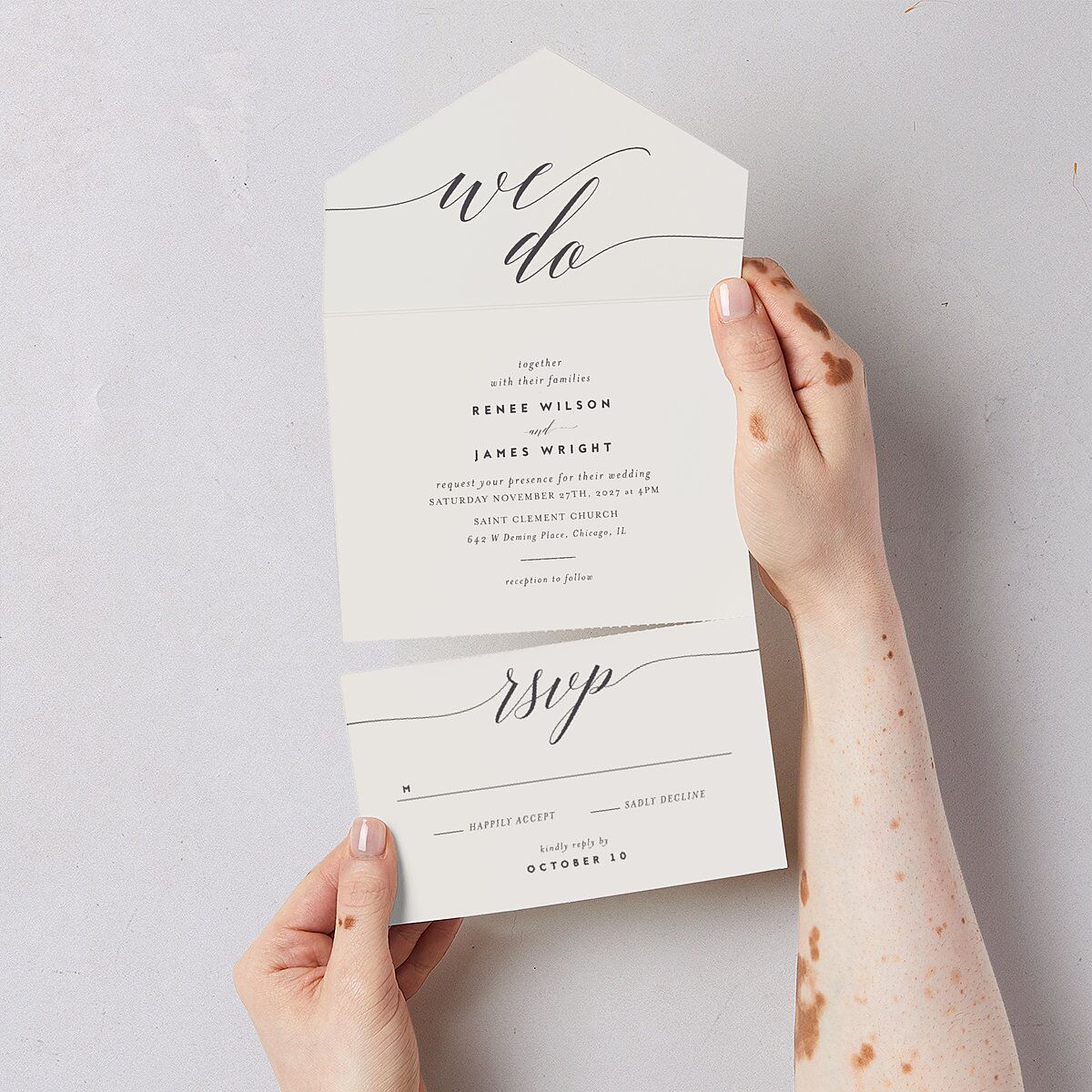 We Do All-in-One Wedding Invitations Medieval Grey Signature Light Both Recipient and Return Addresses No