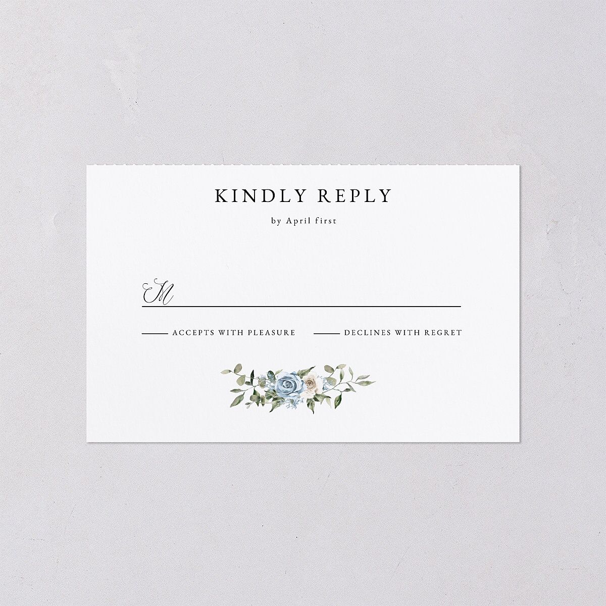 Floral Monogram All-in-One Wedding Invitations Dusty Blue Signature Light Both Recipient and Return Addresses No