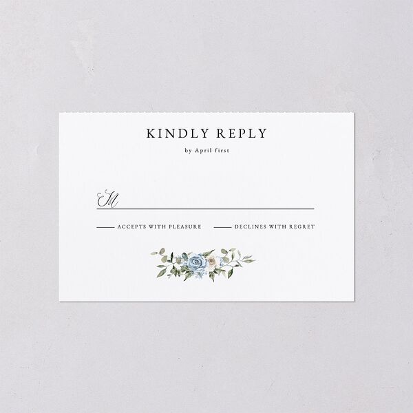 Floral Monogram All-in-One Wedding Invitations Dusty Blue Signature Light Both Recipient and Return Addresses No