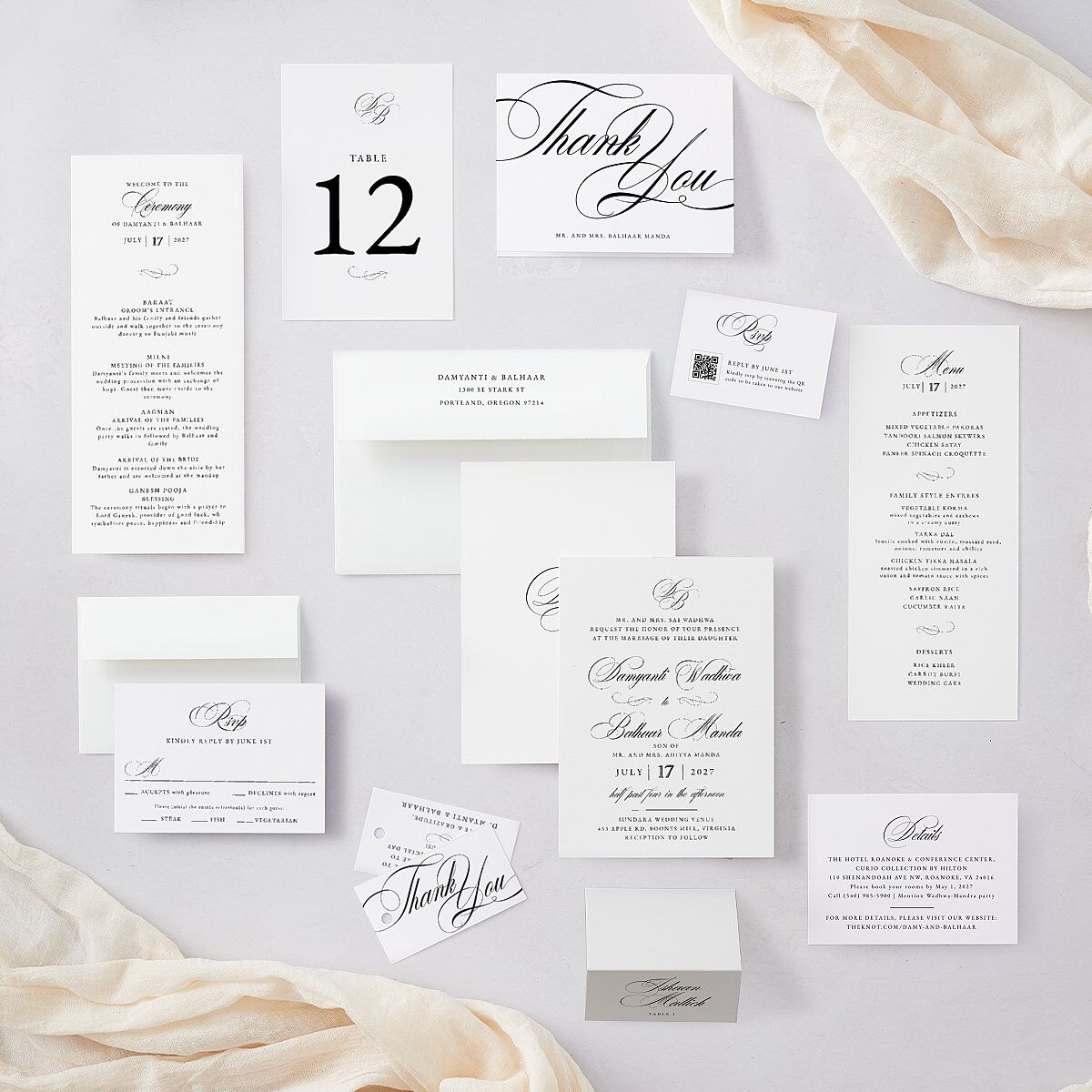 Vintage Flourish Wedding Invitations Pure White Signature Blank No Standard