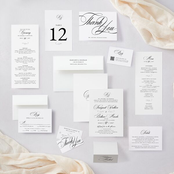 Vintage Flourish Wedding Invitations Pure White Signature Blank No Standard