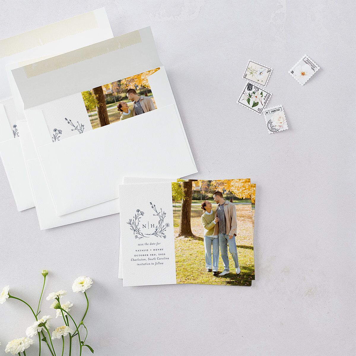 Natural Monogram Save the Date Petite Cards — view 4