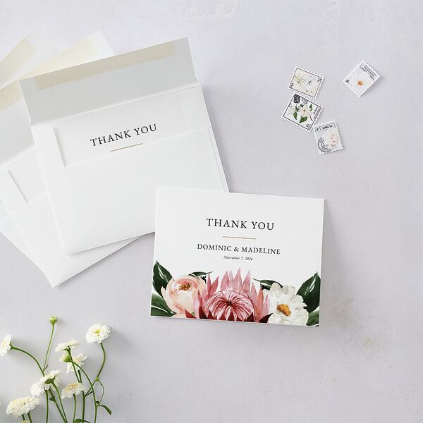 Striking Blooms Thank You Cards Burgundy