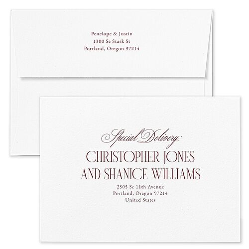 Classic Holiday Holiday Card Envelopes Burgundy Blue Both Recipient and Return Addresses Standard Signature