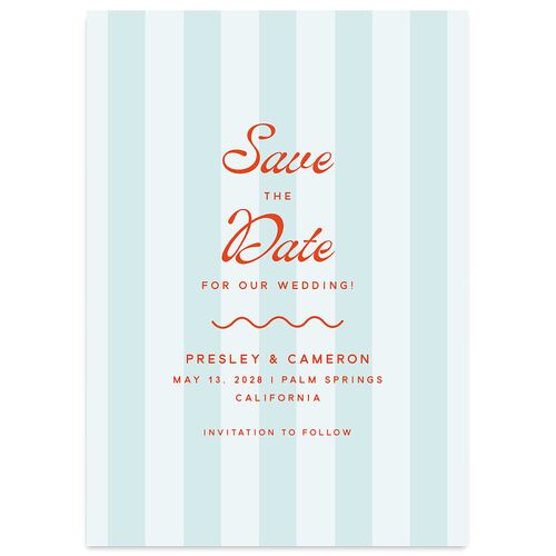 Cabana Stripes Save the Date Cards Pastel Blue Signature smooth Blank Standard