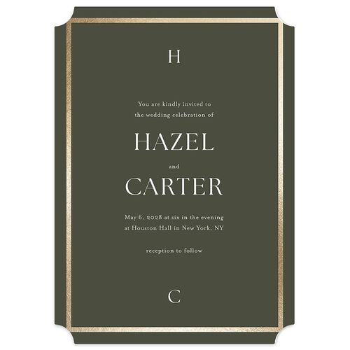 Simple Frame Wedding Invitations Gold Hunter Green Signature Blank No Ticket