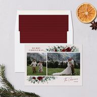 Holiday Floral Holiday Cards Maroon Signature Blank Landscape Standard