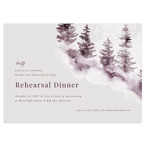 Snowy Mountainside Rehearsal Dinner Invitations Eggplant Signature Blank Standard